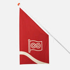 Kioskvlag met eigen ontwerp aan een schuine stok, enkelzijdig full-color bedrukt